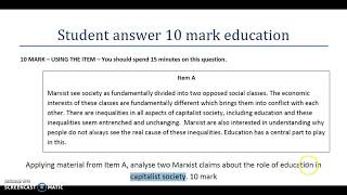 Sociology A level  Student answer 10 mark apply from item from education [upl. by Ryon102]