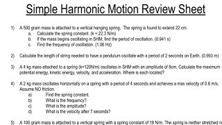 AP Physics 1  Simple Harmonic Motion Review Problems [upl. by Corel673]