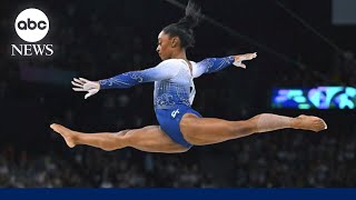 Simone Biles wins silver Jordan Chiles bronze in Olympic gymnastics floor finals [upl. by Suzanne]