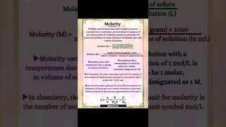 Molarity  Molarity Calculation  Molarity Chemistry molarity molality molefraction moleconcept [upl. by Studner]