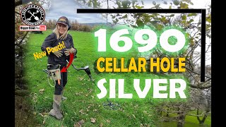 BOOM 1690 Cellar hole SILVER  Metal Detecting  Garrett AT Max  I cant believe it [upl. by Nedyrb]