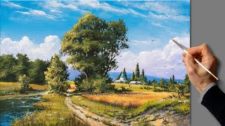 Аcrylic Landscape Painting  Summer Day  Satisfying Art  Easy Drawing For Beginners  Акрил [upl. by Ahset513]