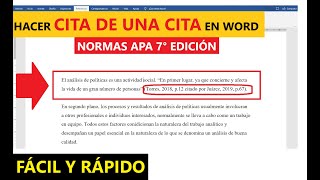 CÓMO HACER UNA CITA DE UNA CITA EN WORD PASO A PASO CON EJEMPLO  NORMAS APA 7ma ED [upl. by Losse]