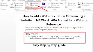 How to add a Website citation Referencing a Website in MS Word  APA Format for a Website Reference [upl. by Mordecai]