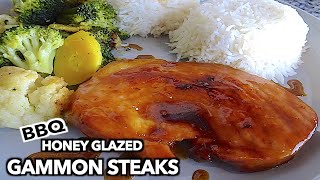 BBQ HONEY GLAZED GAMMON STEAKS RECIPE  Keshia Justina [upl. by Eirek]