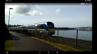 CAF train DMU Translink ni railways 4015 passing underneath the Foyle Bridge in Derry  Londonderry [upl. by Ahsened]