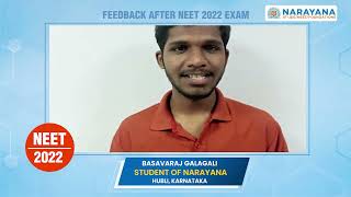 Narayana student Basavaraj feedback on NEET Exam 2022 [upl. by Digirb]