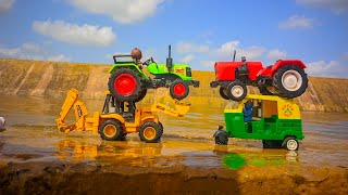 Muddy auto rickshaw Tractor Jump River JCB Mud Trap Jump River Crane Water Jump River [upl. by Pippas]