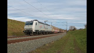 Rheincargo Bombardier Traxx145 0865 mit Schiebwandwagen in Hanau Rauschwald [upl. by Mullac198]