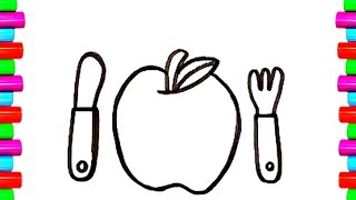 Drawing an apple  How to draw apple  Painting and coloring for kidstoddlers [upl. by Alyson959]