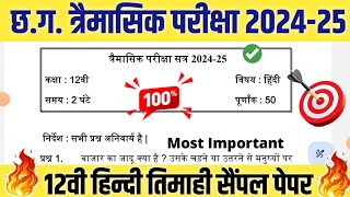 cg board class 12th Hindi timahi Questions Paper 2024  kaksha 12vi hindi traimasik paper 2024 [upl. by Meggi]