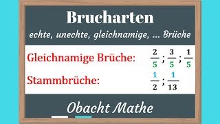 BRUCHARTEN echte unechte gleichnamige ungleichnamige Stammbrüche Scheinbrüche Doppelbrüche [upl. by Ahsercal]