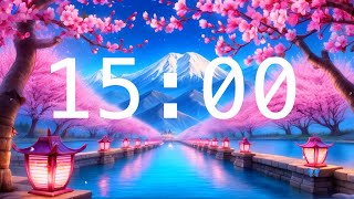 15 Minute Countdown Timer with Alarm  Cherry Blossoms and a River with Lanterns  Relaxing Music [upl. by Paresh659]