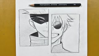 Anime sketch  How to draw gojo before and after  stepbystep [upl. by Nosidda]