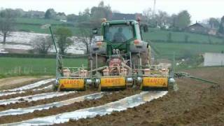 Seedling of corn under tarpaulin by Evrard with John Deere 7430 amp Samco [upl. by Attenaj]