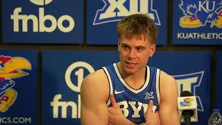 BYU Basketball Postgame After Upset Win Over No 7 Kansas [upl. by Nniuqal]