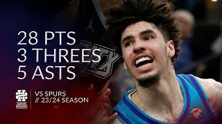 LaMelo Ball 28 pts 3 threes 5 asts vs Spurs 2324 season [upl. by Aicener817]