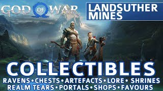 God of War  Landsuther Mines All Collectible Locations Ravens Chests Artefacts Shrines  100 [upl. by Atisor]