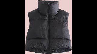 Shiyifa Womens Fashion High Neck Zipper Cropped Puffer Vest Jacket Coat [upl. by Submuloc]