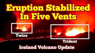 Iceland Eruption Stabilized In 5 Vents Lava Flowing West StóraSkógfell Volcano Eruption [upl. by Helbonnah989]