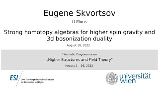 Eugene Skvortsov  Strong homotopy algebras for higher spin gravity and 3d bosonization duality [upl. by Neelyak179]