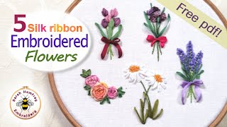 Silk ribbon embroidery tutorial with full instructions and free design pdf for you to stitch [upl. by Aihsema]