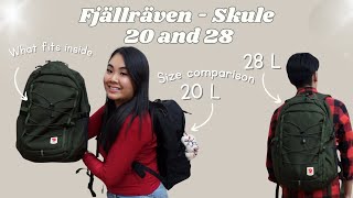 Fjallraven skule 20 and 28 Size Comparison  What fits inside  Model Shots  My experience [upl. by Alonso553]