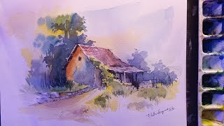 Watercolor landscape tutorial for beginners  Landscape painting [upl. by Roddy]