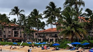 Honu Restaurant at Marriott Waiohai Vacation Club sits on Poipu Beach Kauai Best Ocean views [upl. by Ytte]