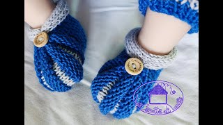 Scarpine Neonato Baby Blu ai ferri lineari 2 Parte [upl. by Leola184]