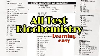 Biochemistry test list and immunology test [upl. by Darnall]