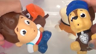 Nat and Essie Play with Different Colored Paw Patrol Bath Paint [upl. by Ityak963]