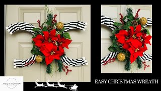 Dollar Tree amp Walmart Christmas Wreath Door Hanger DIY High End Holiday Decor Floral Arrangement 🎄 [upl. by Bozuwa353]