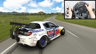 Drifting Mad Mikes Red Bull Mazda RX8  Assetto Corsa Steering Wheel  Shifter Gameplay [upl. by Joaquin]