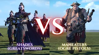 WARHAMMER III Total War  Shades Greatswords VS Maneaters Ogre Pistols [upl. by Kiefer455]