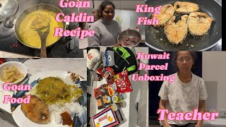 Kuwait parcel unboxing  king fish Caldin curry  fish fry  Goan recipe  Goanvlogger konkani [upl. by Dang18]