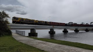 TasRail TR04 TR12 31 train crossing the Leven River Bridge Ulverstone [upl. by Olnee]