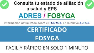 DESCARGAR y Consultar CERTIFICADO FOSYGA Adres SALUD Facil y RAPIDO en 1 Minuto [upl. by Lauritz]