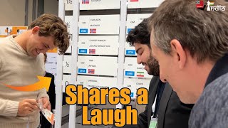 Magnus Carlsen Shares A Laugh  Iran Beats Norway  45th Olympiad Budapest [upl. by Roddy]