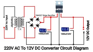 How To Make 220V AC To 12V DC Converter Circuit Diagram Using LM7813 Transistor [upl. by Avilys]