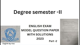 Degree 1st year II semester English Paper pattern with solutions 2023  Osmania University Part 2 [upl. by Justin]