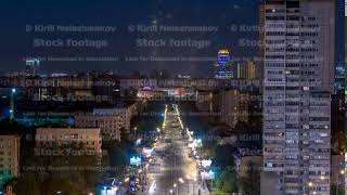 Night traffic movement at the center of Moscow timelapse aerial urban view [upl. by Lagasse]