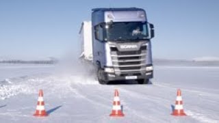 KnorrBremse winter testing in Arjeplog Iceskating for trucks [upl. by Sirod]