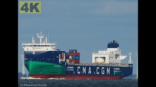 CMA CGM TIVOLI  Shipspotting Germany 🇩🇪 IMO 9961312  River Elbe near City Otterndorf  4K VIDEO [upl. by Bezanson]