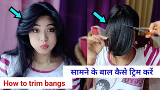 How to trim your front hair bangs  fringes How to cut your own hair how to style bangs [upl. by Enileda]