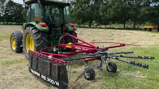 John Deere 5E with FPM RS 3008 Raking Hay SOUND  POV [upl. by Attevroc]