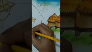 Village scenary oil pastel color shorts villagescenery arttutorial [upl. by Astrea]