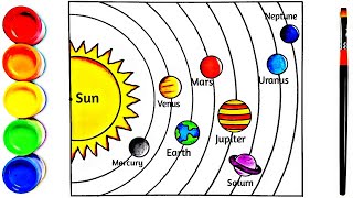 Solar System Drawing  How to Draw Solar System  Solar System Planets Drawing  Kids Solar System [upl. by Sheeree]