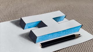 3D Optical Illusion Pencil Drawing  How to Draw the Letter H in 3D [upl. by Llenor303]