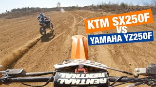 Сhasing Yamaha YZ250F on a KTM 250 SXF  2015 KTM 250 SXF vs 2020 Yamaha YZ250F [upl. by Acirahs]